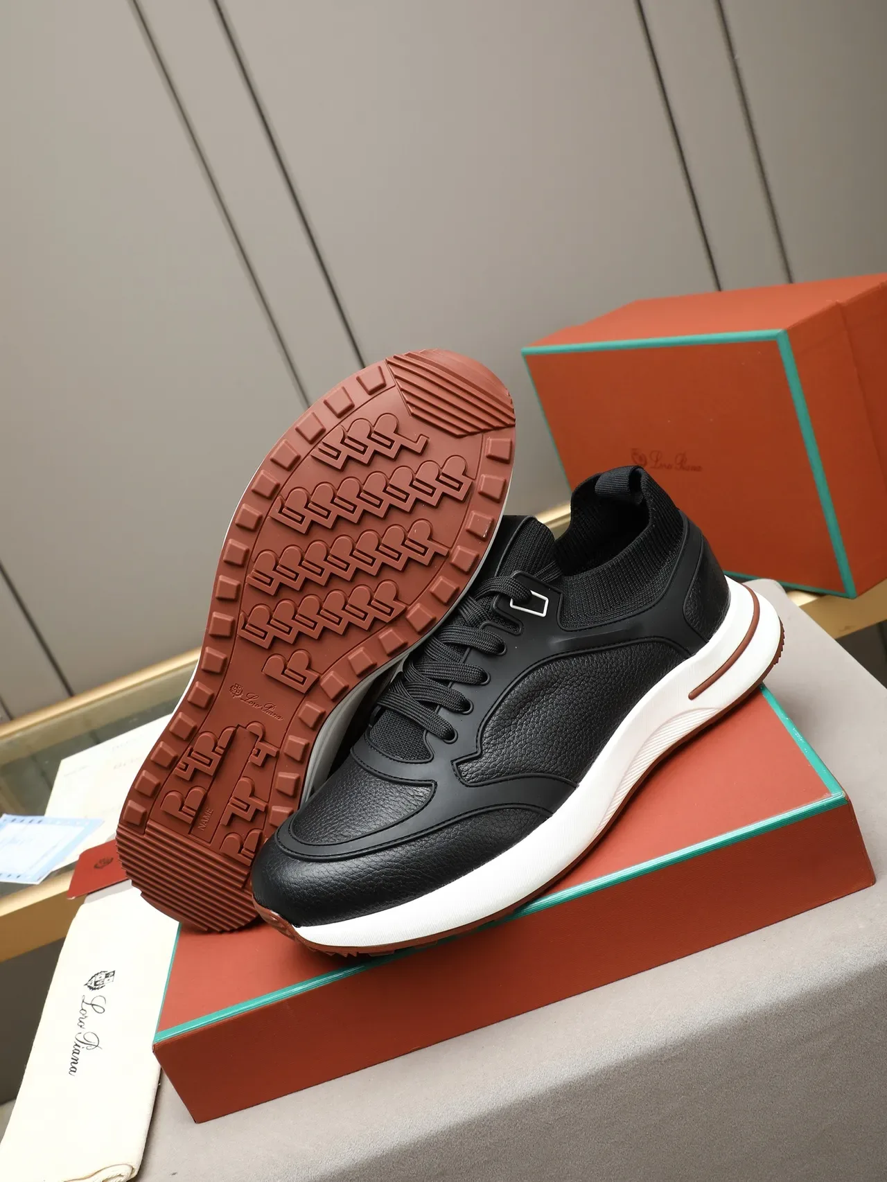 Black and Brown Hybrid Leather Knit Sneaker 4