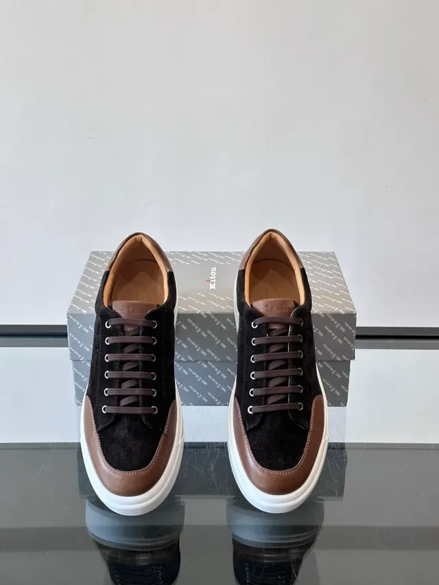 Black and Brown Suede Leather Platform Sneakers 4