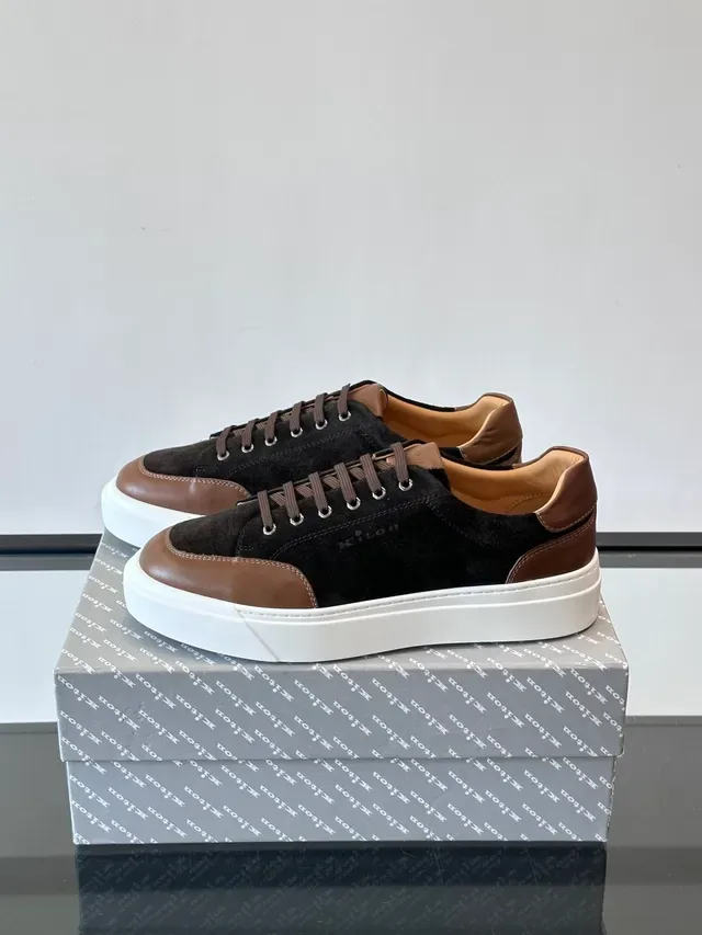 Black and Brown Suede Leather Platform Sneakers 5