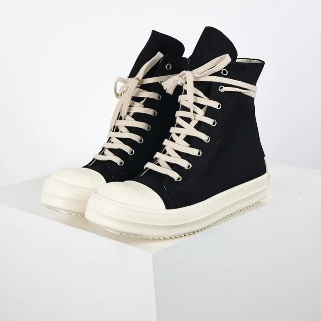 Black and Cream Canvas High-Top Platform Lifestyle Sneakers 2