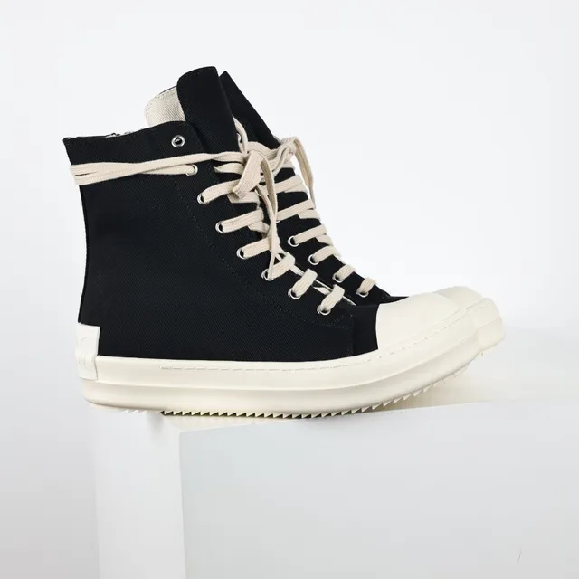 Black and Cream Canvas High-Top Platform Lifestyle Sneakers 3