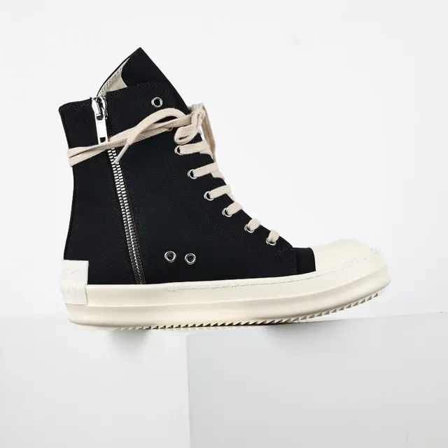 Black and Cream Canvas High-Top Platform Lifestyle Sneakers 7