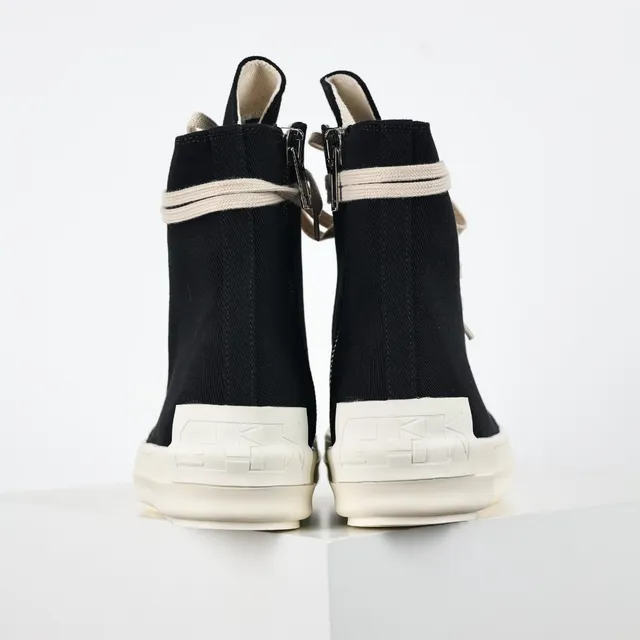 Black and Cream Canvas High-Top Platform Lifestyle Sneakers 8