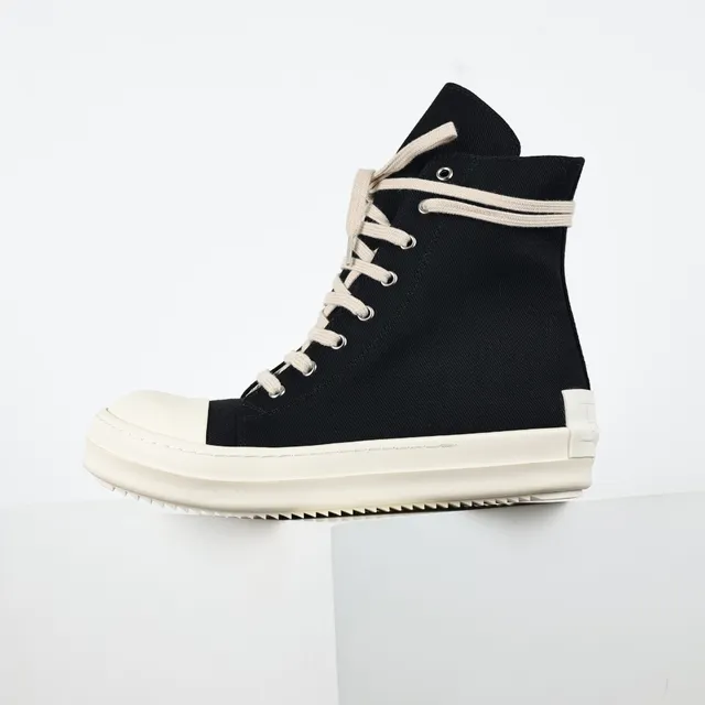 Black and Cream Canvas High-Top Platform Lifestyle Sneakers 9