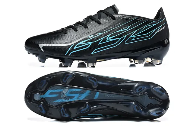 Black and Cyan Firm-Ground Soccer Shoes 9