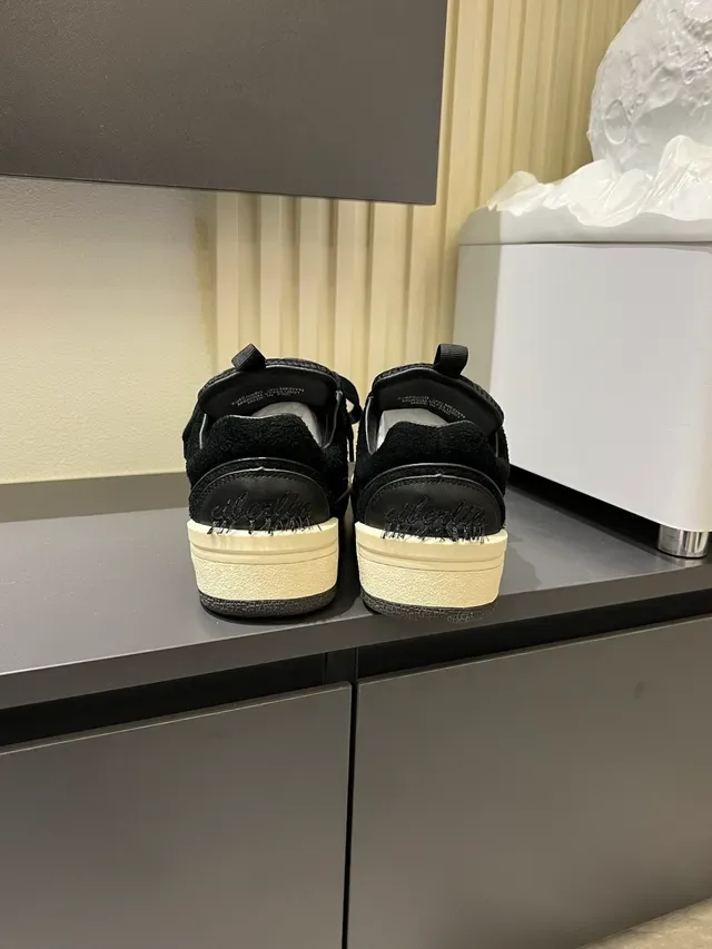 Black and Off-White Suede-Mesh Lifestyle Sneakers 2