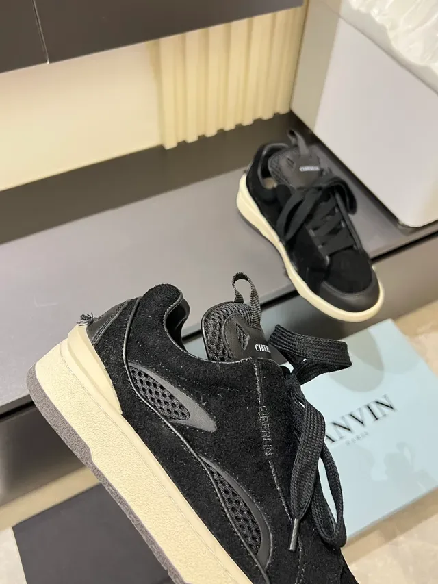 Black and Off-White Suede-Mesh Lifestyle Sneakers 3