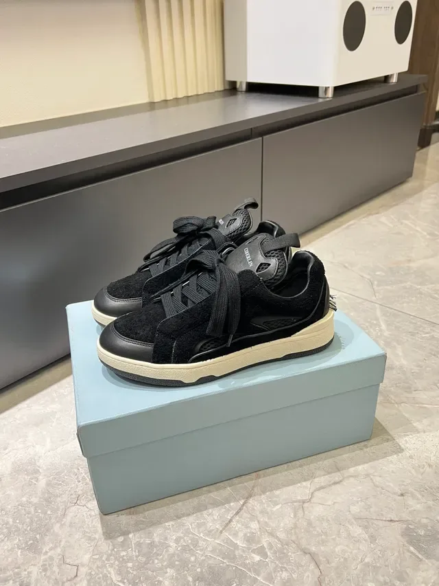 Black and Off-White Suede-Mesh Lifestyle Sneakers 5