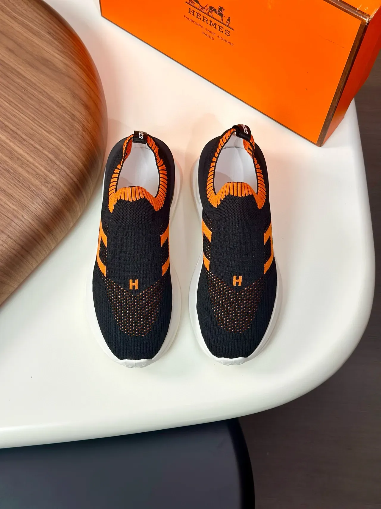 Black and Orange H-Graphic Slip-On Knit Lifestyle Sneakers 2