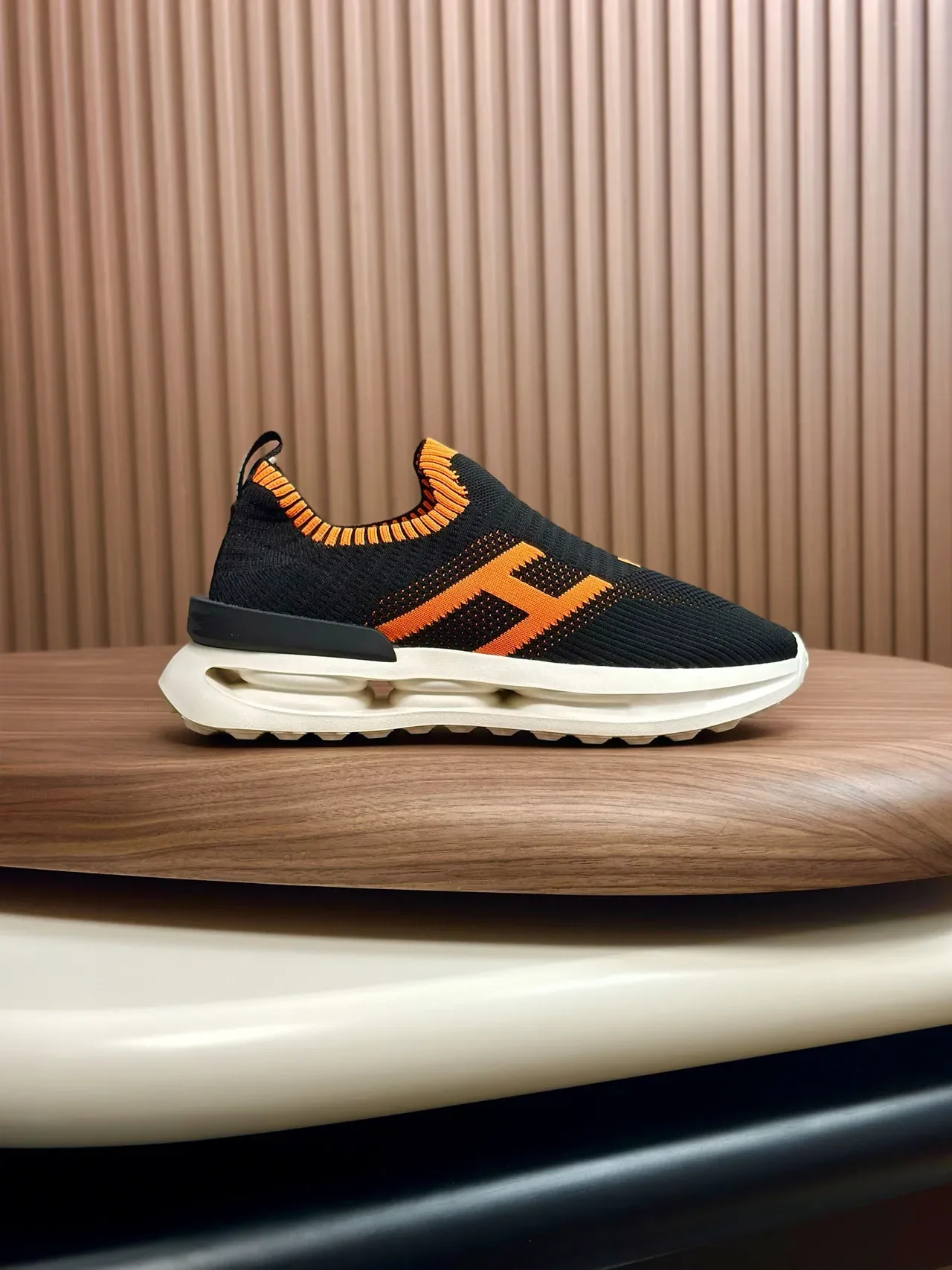 Black and Orange H-Graphic Slip-On Knit Lifestyle Sneakers 3