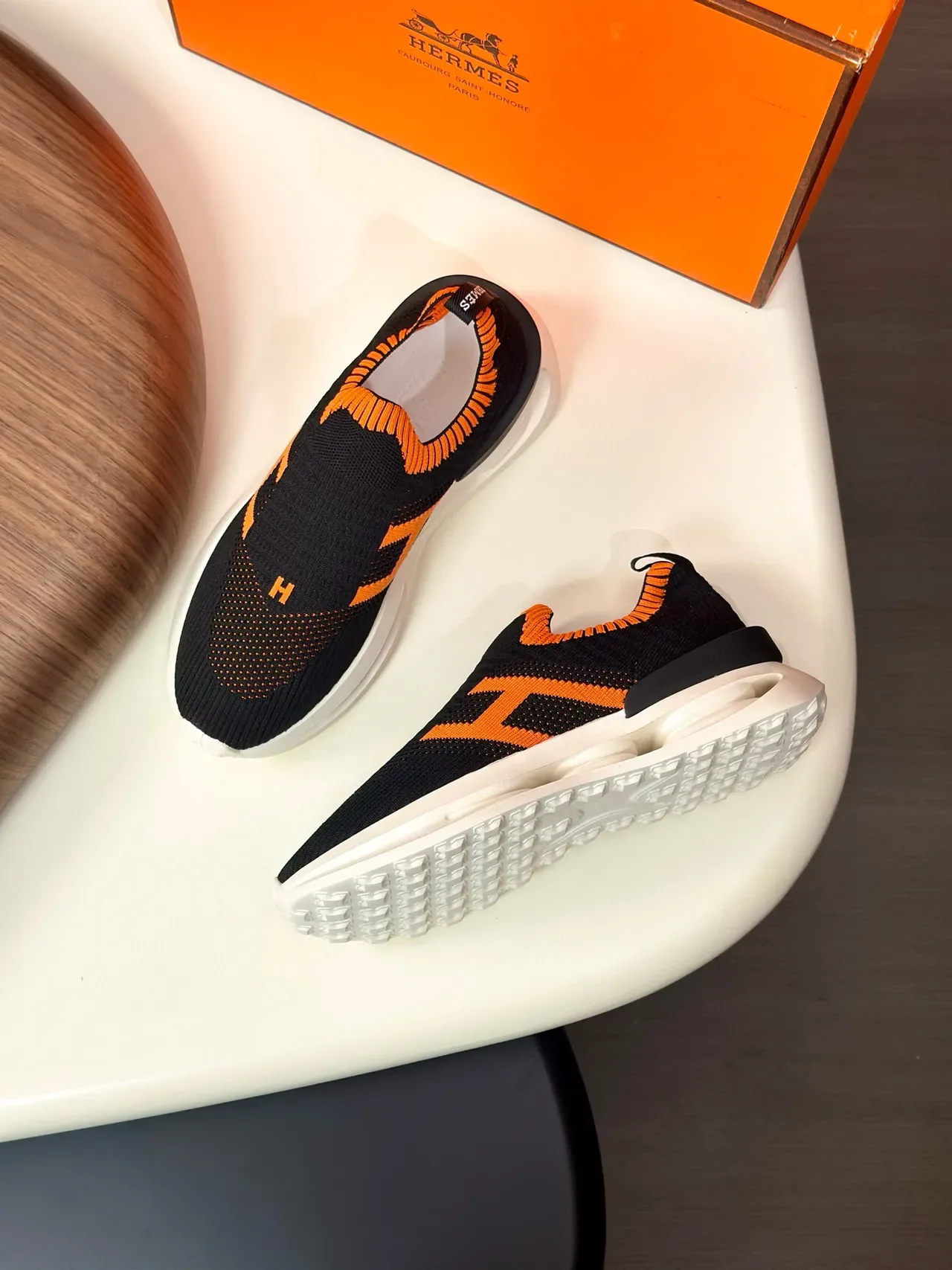 Black and Orange H-Graphic Slip-On Knit Lifestyle Sneakers 5