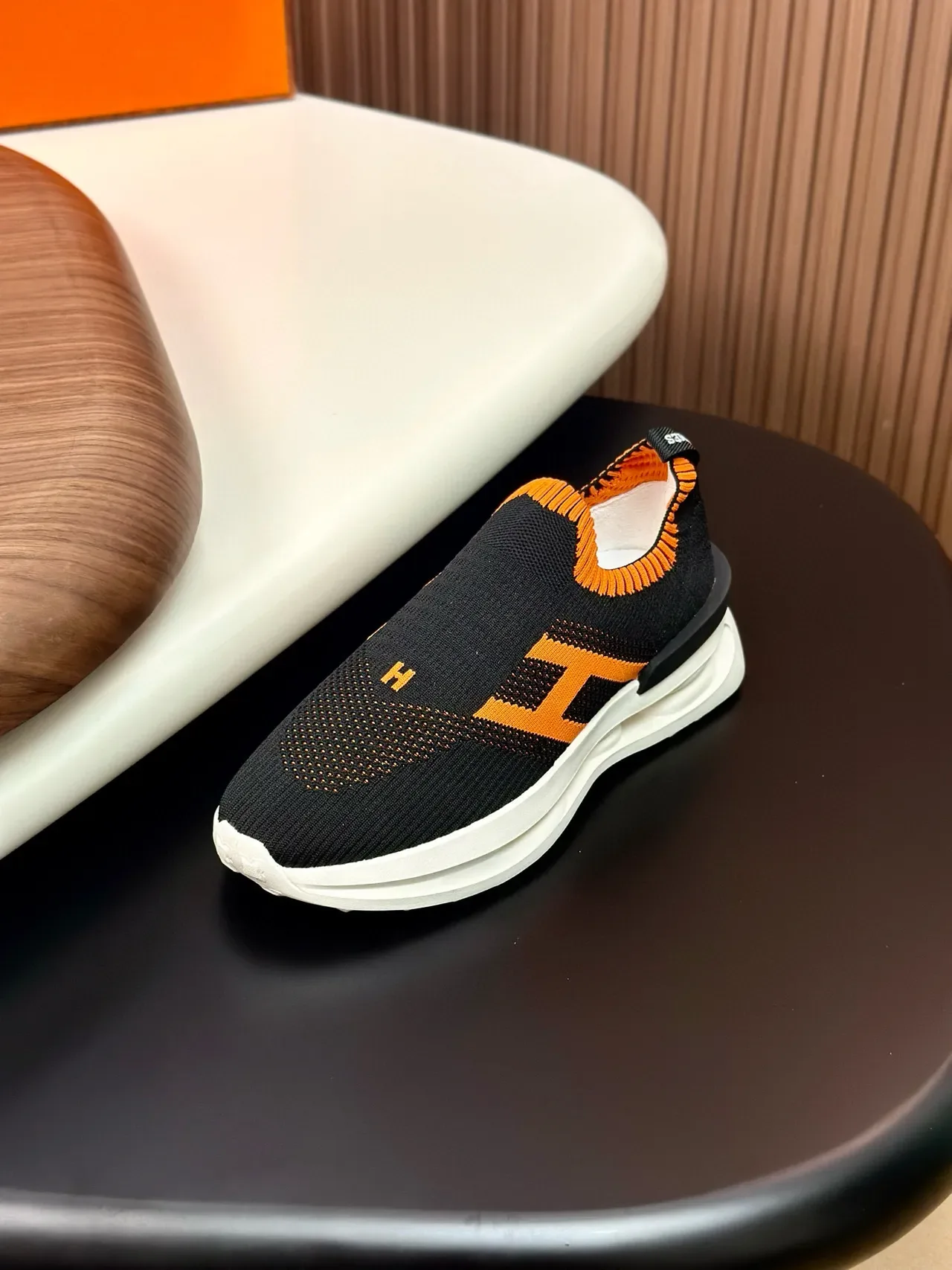 Black and Orange H-Graphic Slip-On Knit Lifestyle Sneakers 6