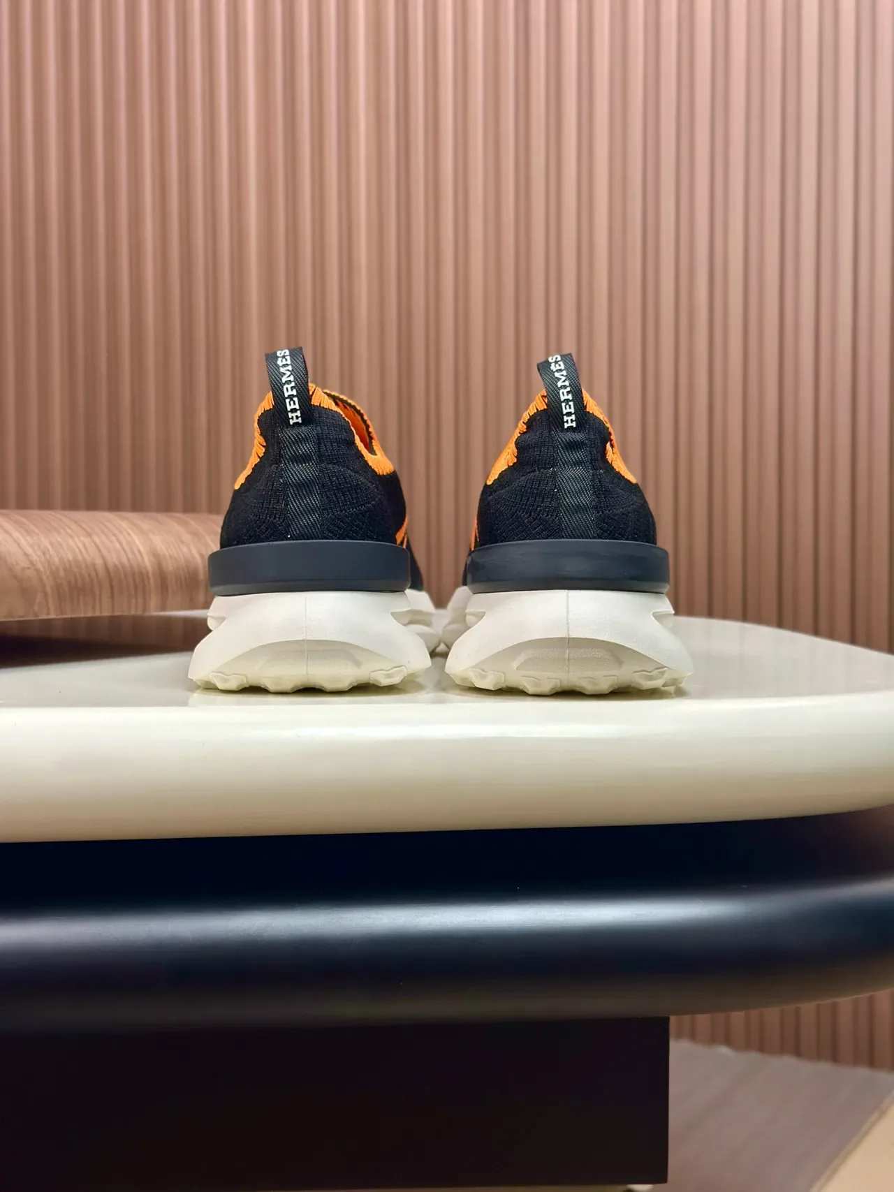 Black and Orange H-Graphic Slip-On Knit Lifestyle Sneakers 7