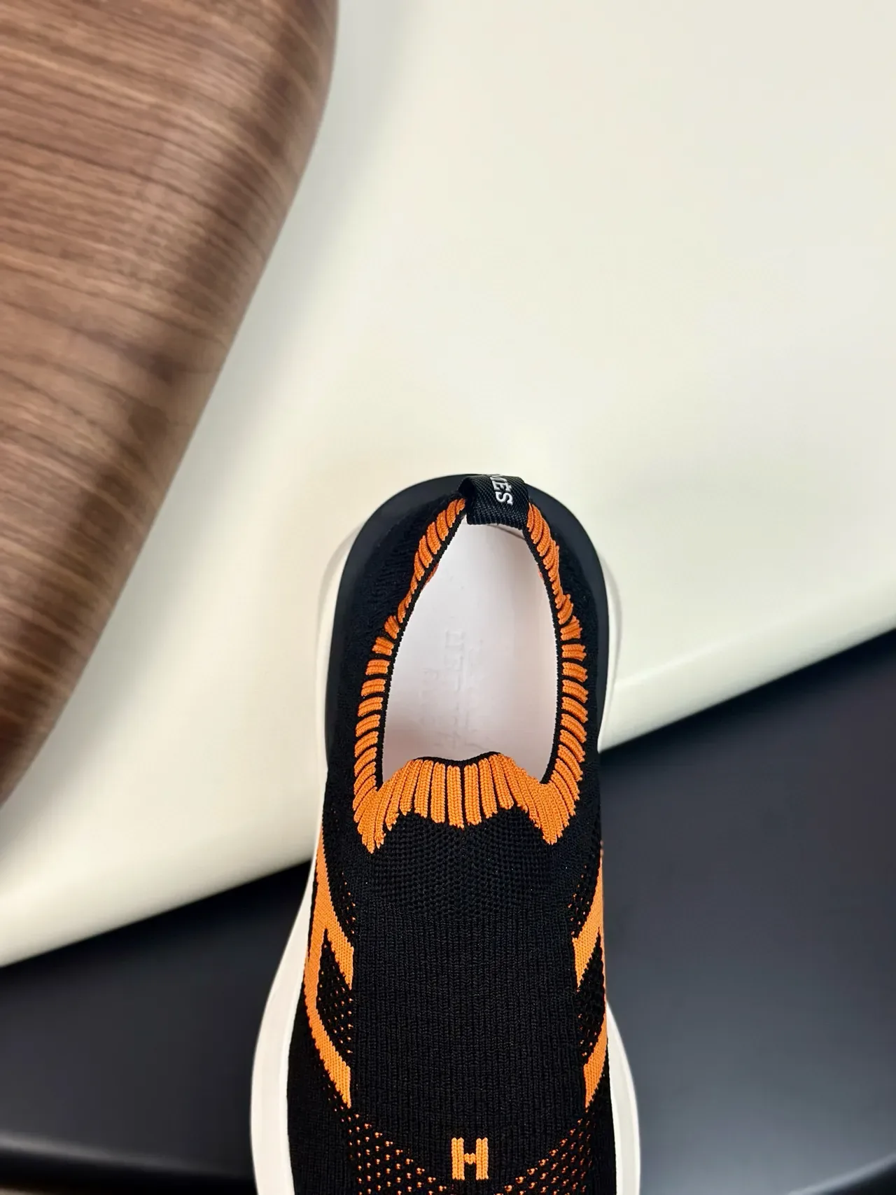 Black and Orange H-Graphic Slip-On Knit Lifestyle Sneakers 9