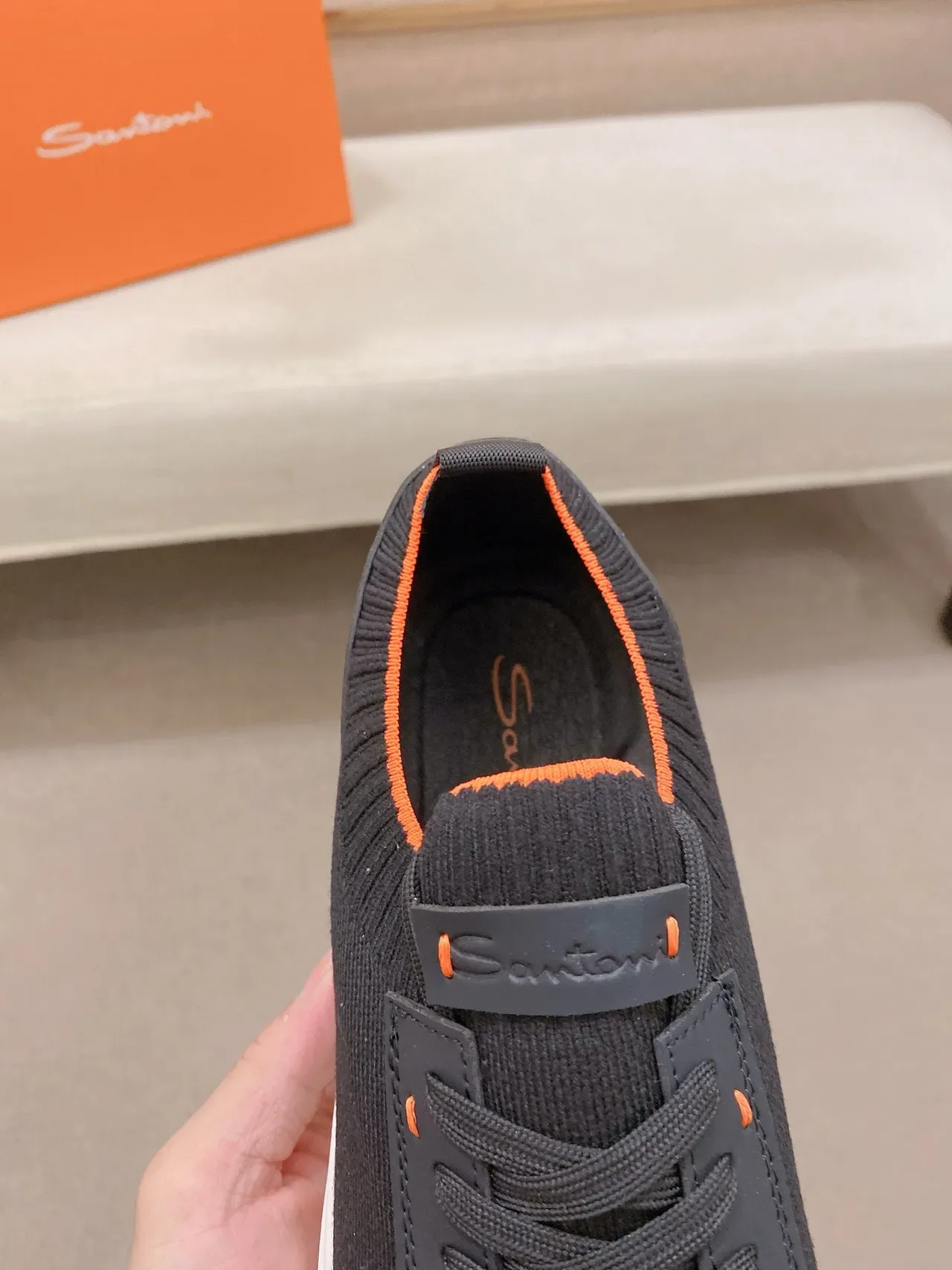 Black and Orange Knit Upper Lifestyle Sneaker 5