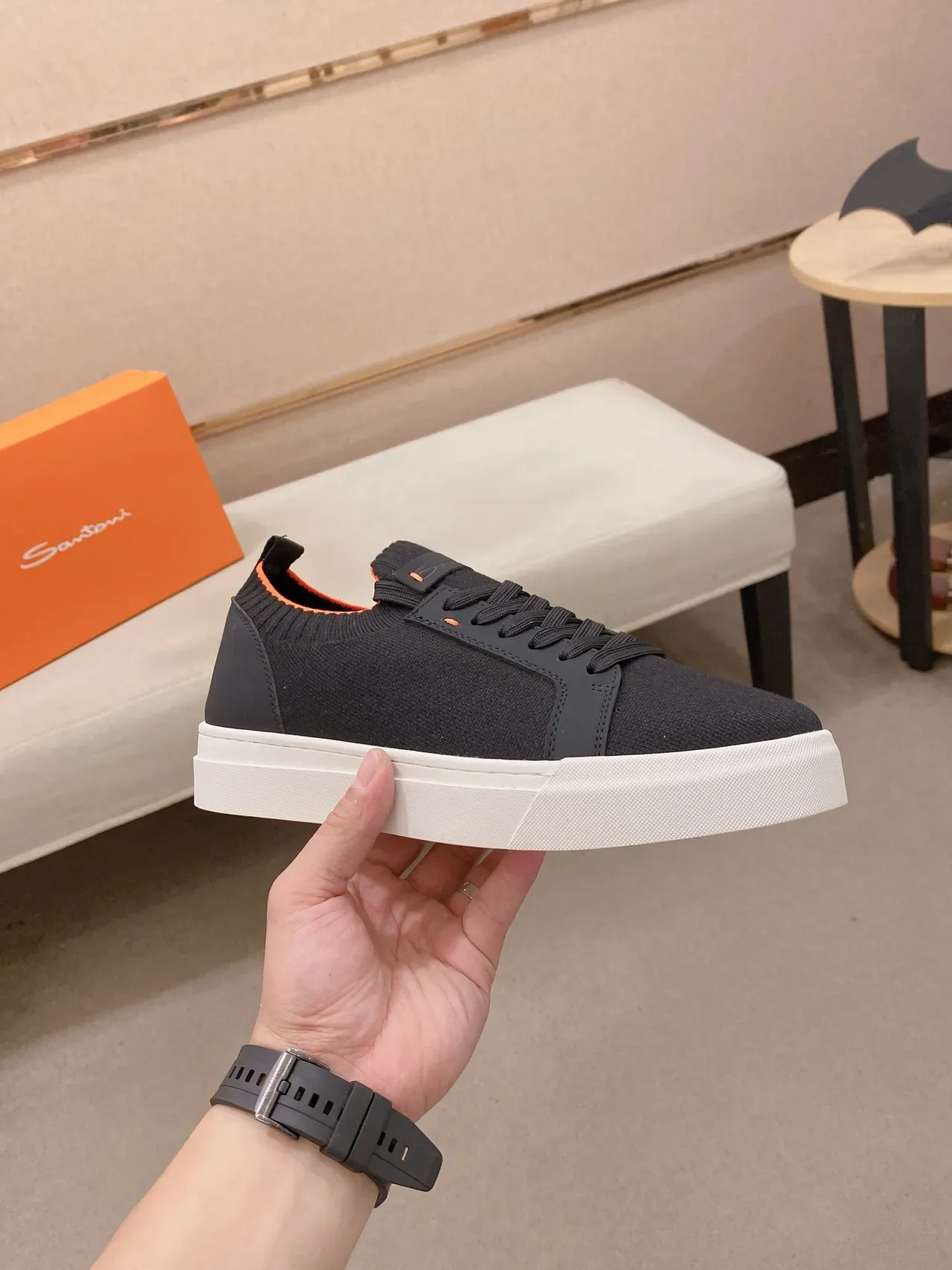 Black and Orange Knit Upper Lifestyle Sneaker 6