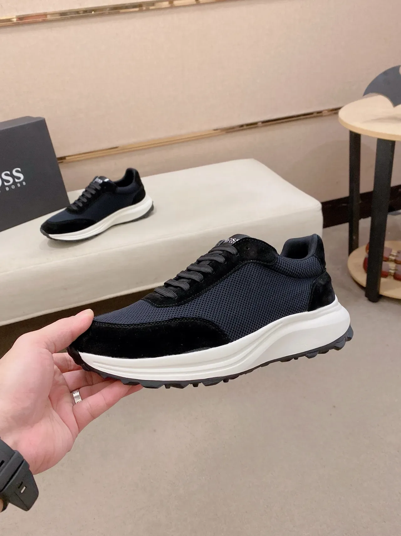Black and White Mixed-Material Lifestyle Sneaker 3
