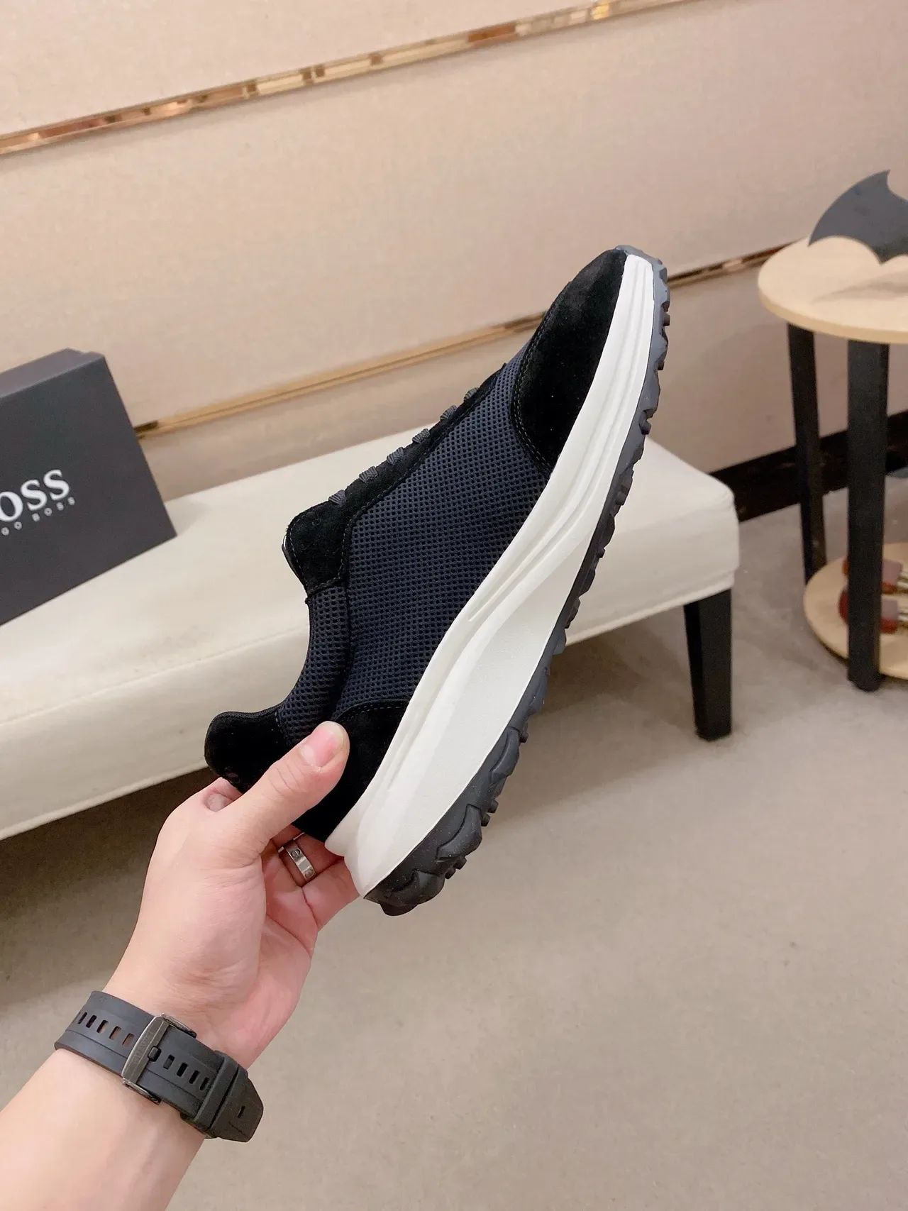 Black and White Mixed-Material Lifestyle Sneaker 5