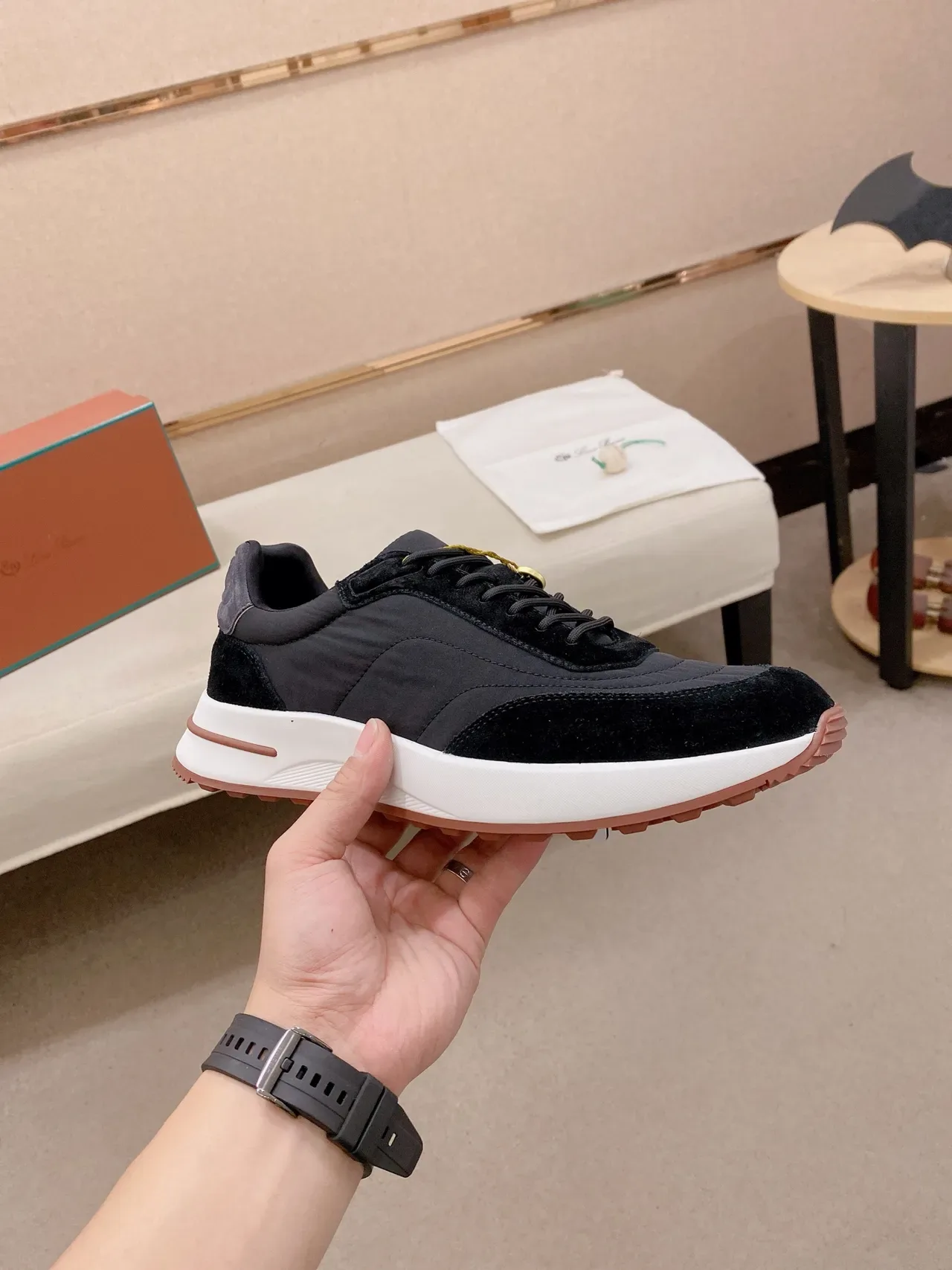 Black and White Mixed-Material Lifestyle Sneaker 5