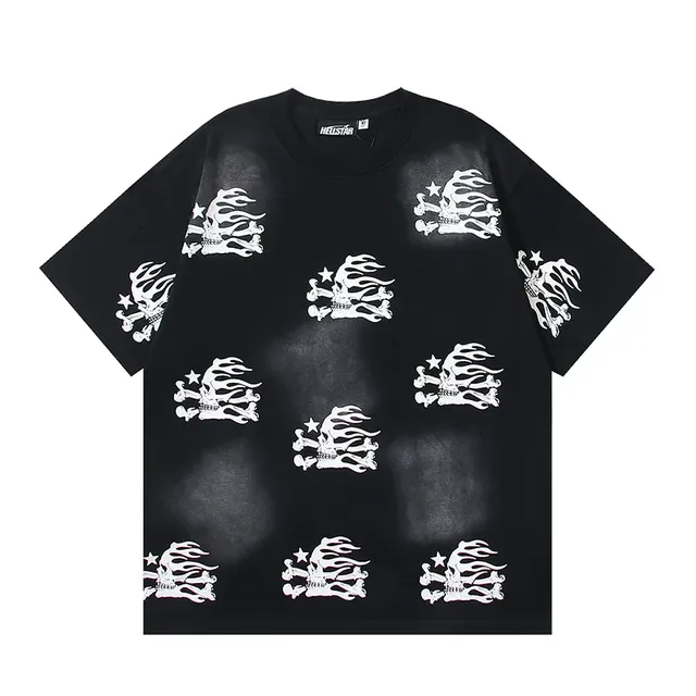 Black and White Skeleton Flame Print Oversized T-Shirt 2