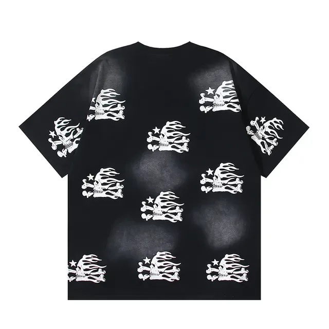 Black and White Skeleton Flame Print Oversized T-Shirt 3