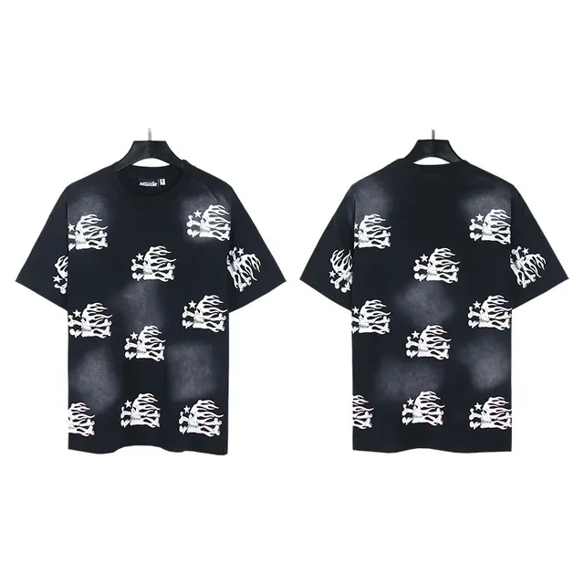 Black and White Skeleton Flame Print Oversized T-Shirt 4