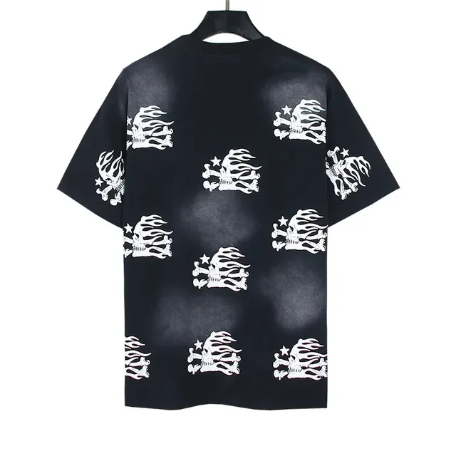 Black and White Skeleton Flame Print Oversized T-Shirt 6