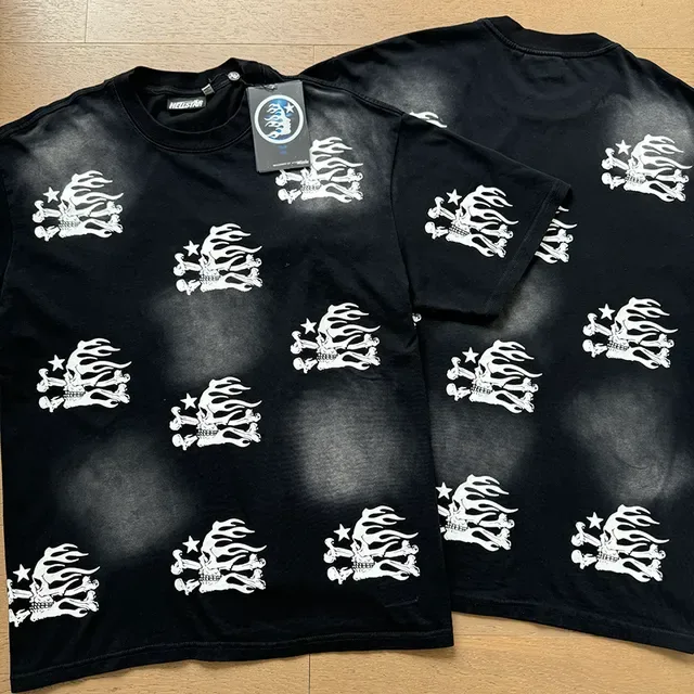 Black and White Skeleton Flame Print Oversized T-Shirt 7
