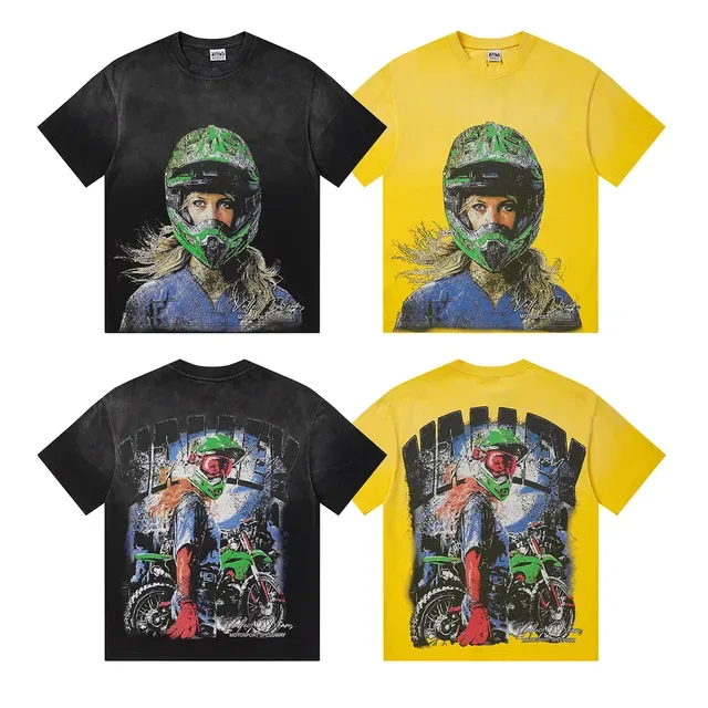Black and Yellow Graphic Print Motorsport Helmet T-Shirt 2