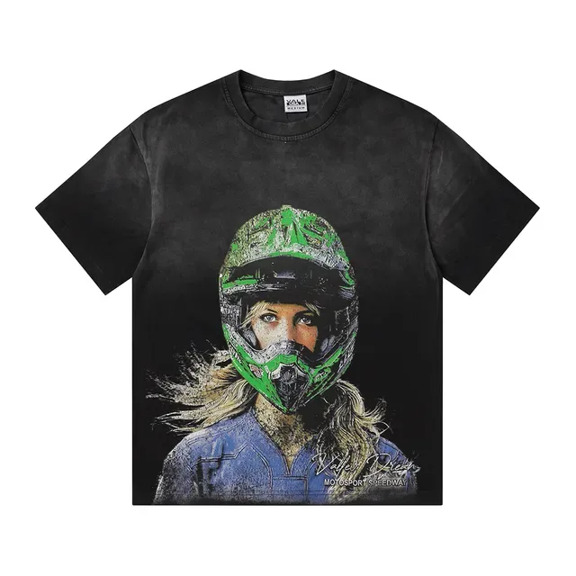 Black and Yellow Graphic Print Motorsport Helmet T-Shirt 3