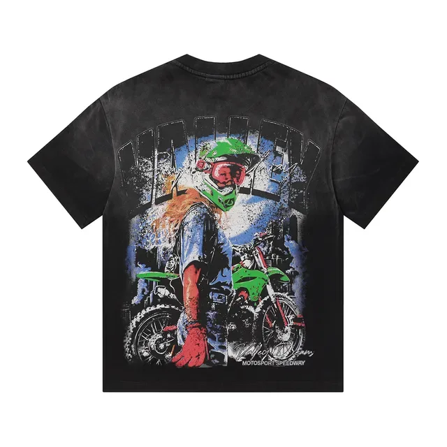 Black and Yellow Graphic Print Motorsport Helmet T-Shirt 4