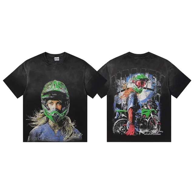 Black and Yellow Graphic Print Motorsport Helmet T-Shirt 5