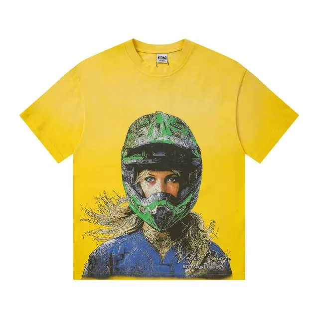 Black and Yellow Graphic Print Motorsport Helmet T-Shirt 6