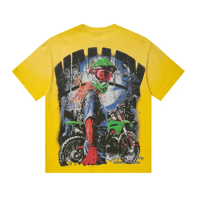Black and Yellow Graphic Print Motorsport Helmet T-Shirt 7