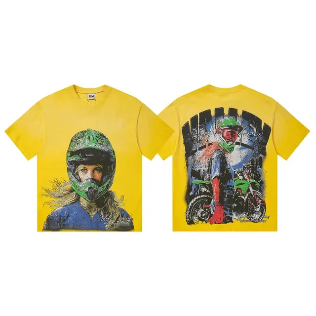 Black and Yellow Graphic Print Motorsport Helmet T-Shirt 8
