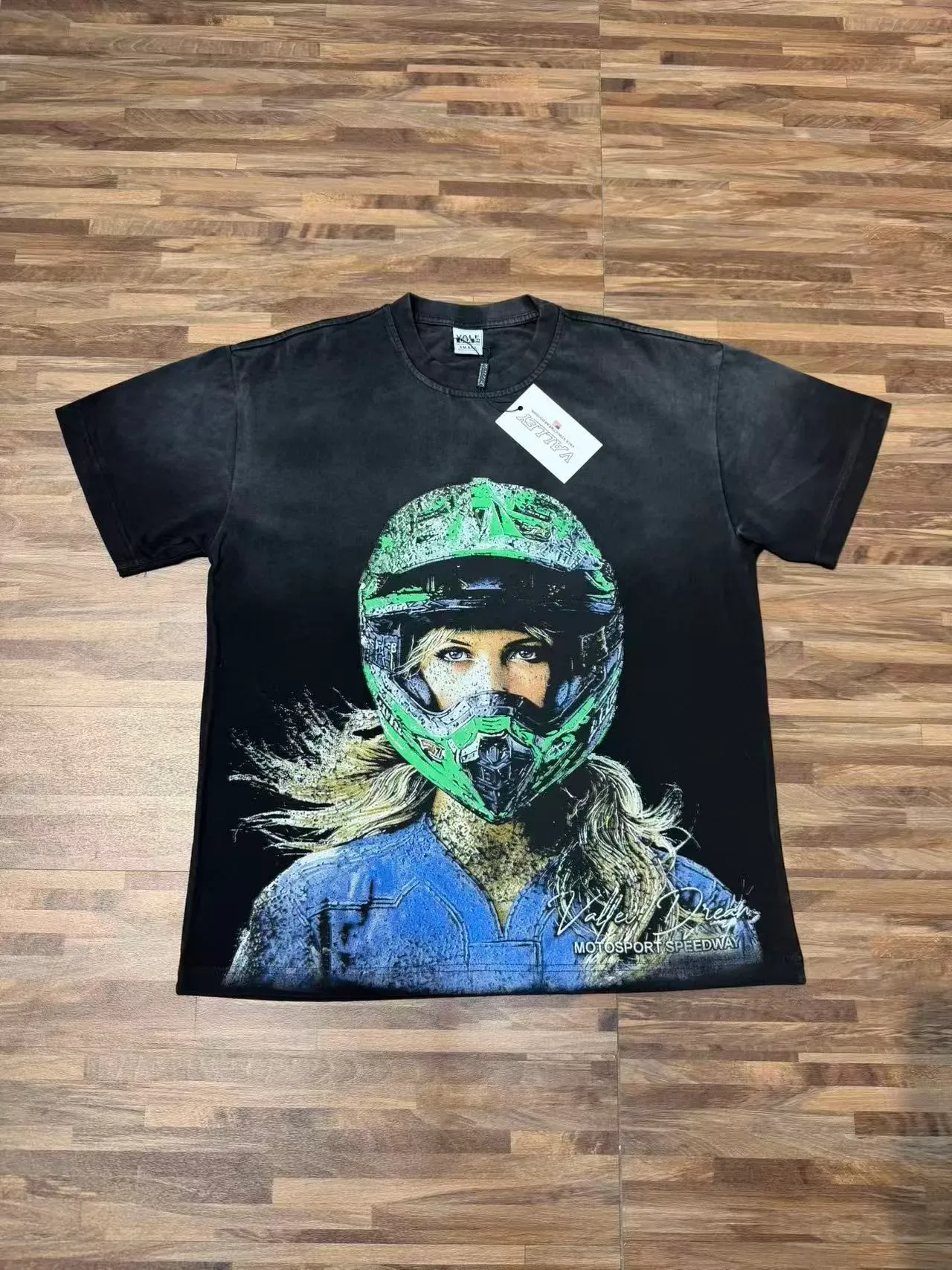 Black and Yellow Graphic Print Motorsport Helmet T-Shirt 11