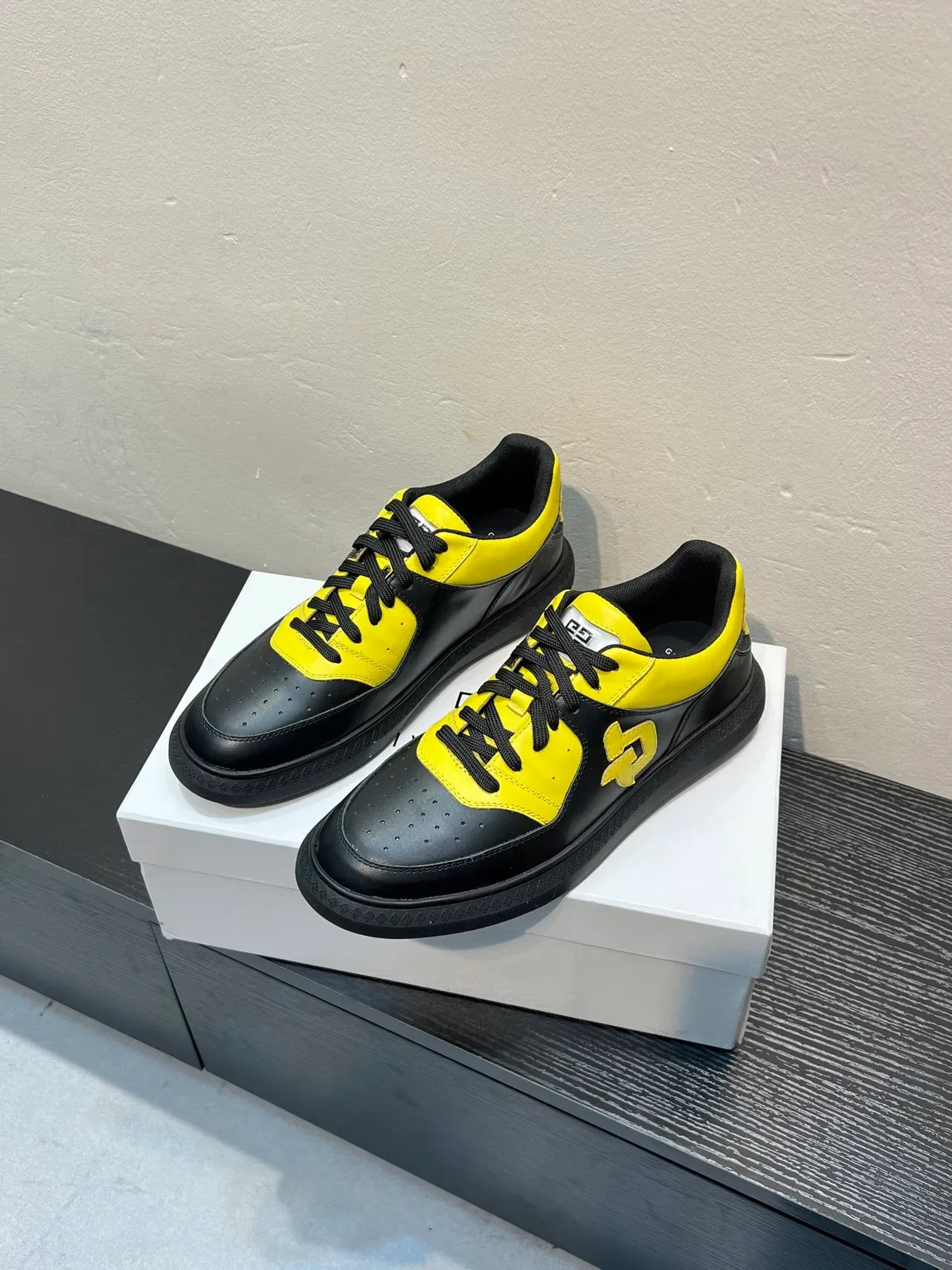Black and Yellow Panelled Logo Sneaker 3