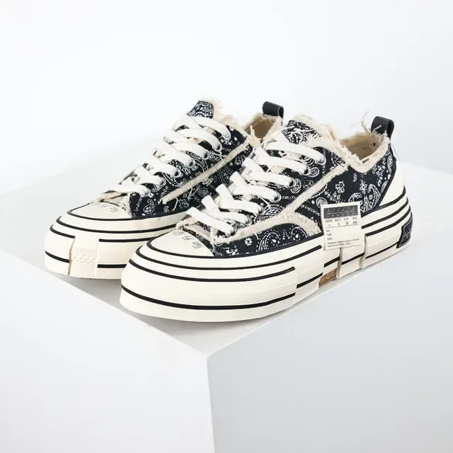 Black Beige Bandana-Print Canvas Upper Frayed Collar Detail Sneakers 2
