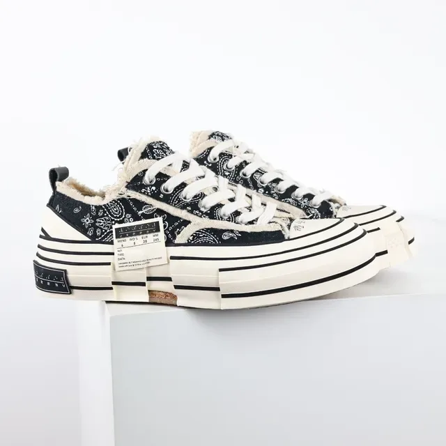 Black Beige Bandana-Print Canvas Upper Frayed Collar Detail Sneakers 3