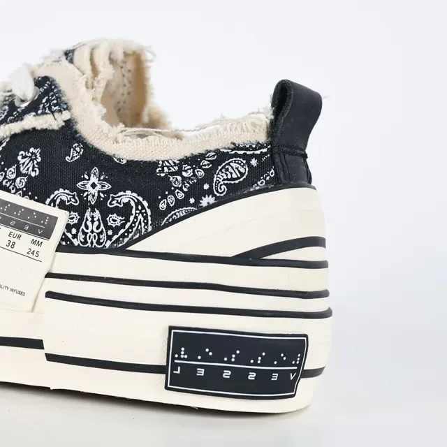 Black Beige Bandana-Print Canvas Upper Frayed Collar Detail Sneakers 4