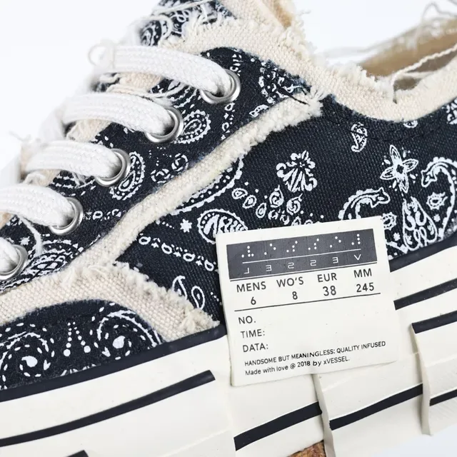 Black Beige Bandana-Print Canvas Upper Frayed Collar Detail Sneakers 6