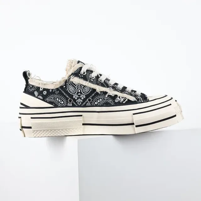 Black Beige Bandana-Print Canvas Upper Frayed Collar Detail Sneakers 7