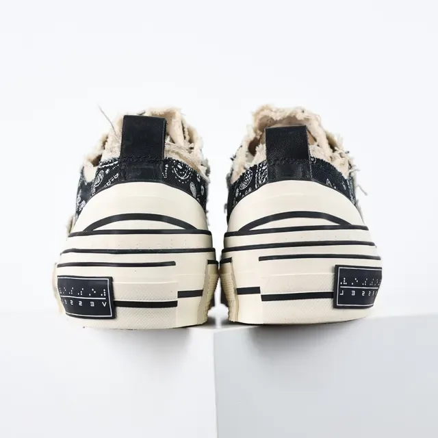 Black Beige Bandana-Print Canvas Upper Frayed Collar Detail Sneakers 8
