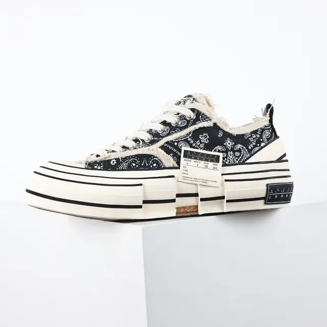 Black Beige Bandana-Print Canvas Upper Frayed Collar Detail Sneakers 9