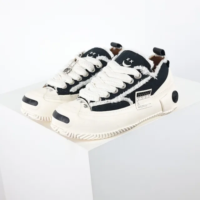 Black Beige Canvas Upper Shearling-Trimmed Collar Sneakers 2
