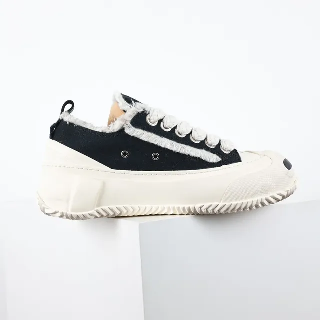 Black Beige Canvas Upper Shearling-Trimmed Collar Sneakers 7