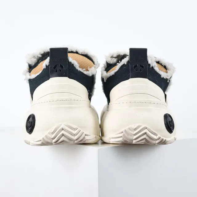 Black Beige Canvas Upper Shearling-Trimmed Collar Sneakers 8