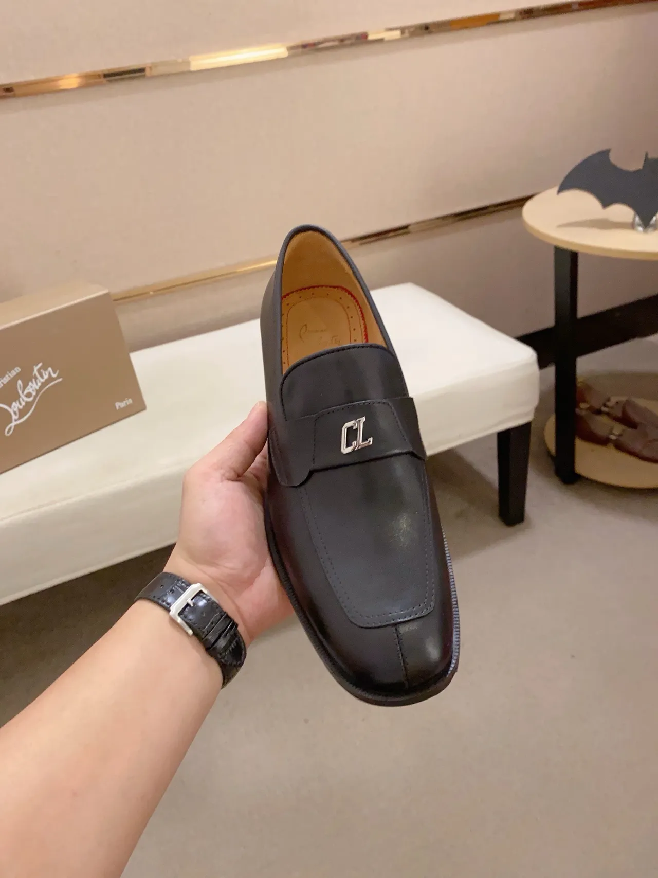 Black Beige Leather Penny Loafer 2