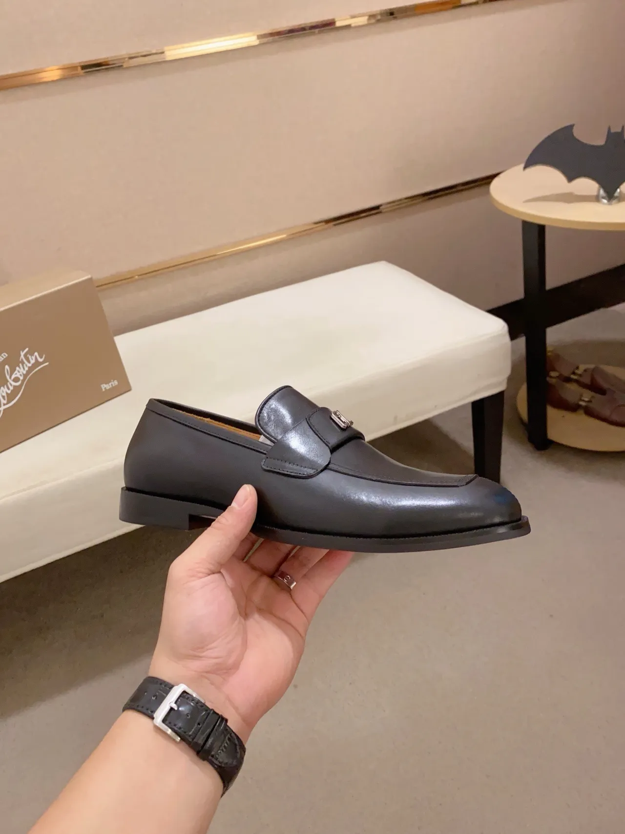 Black Beige Leather Penny Loafer 4