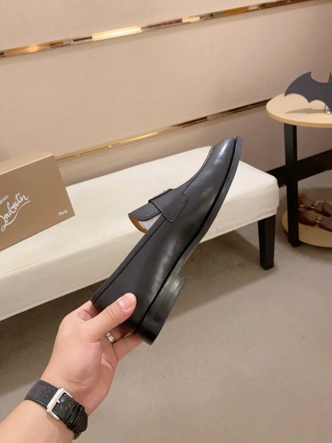 Black Beige Leather Penny Loafer 5